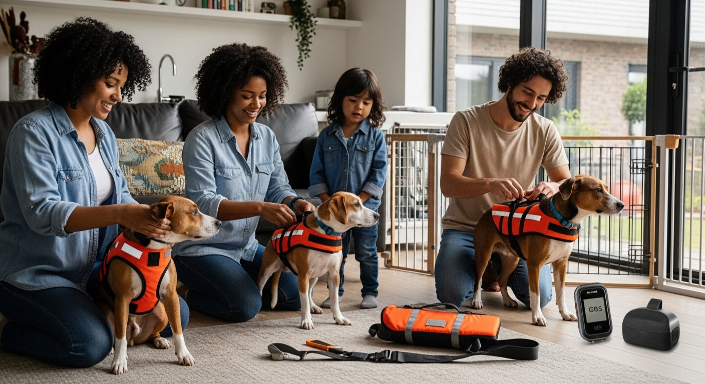 dog safety products, pet safety gear, family with dogs