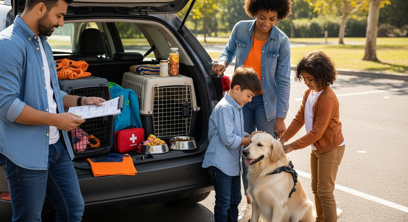 dog travel checklist, pet travel essentials, family road trip