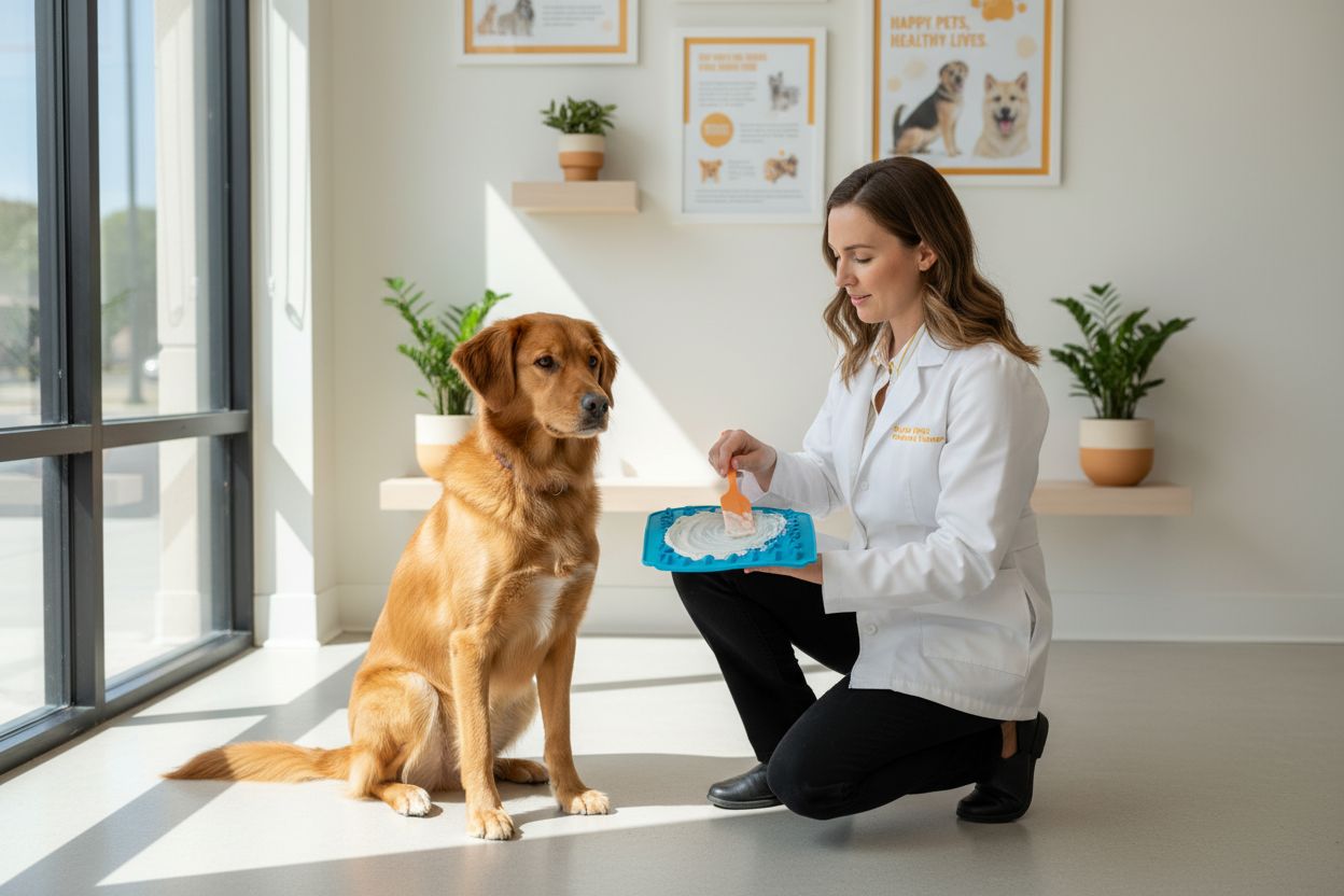 vet using dog lick mat