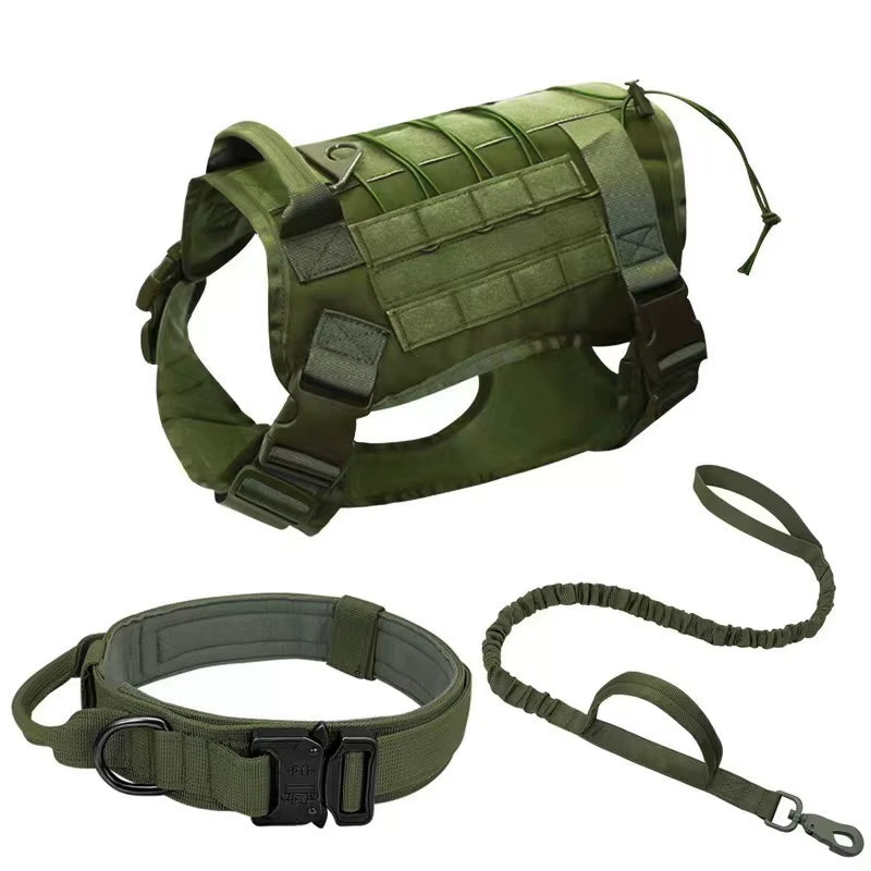 Big Dog Harness Tactical Camouflage Dog Vest Breathable Easy Handle Tactics Dog Collar Medium Strong Nylon Elastic Pet Dog Leash