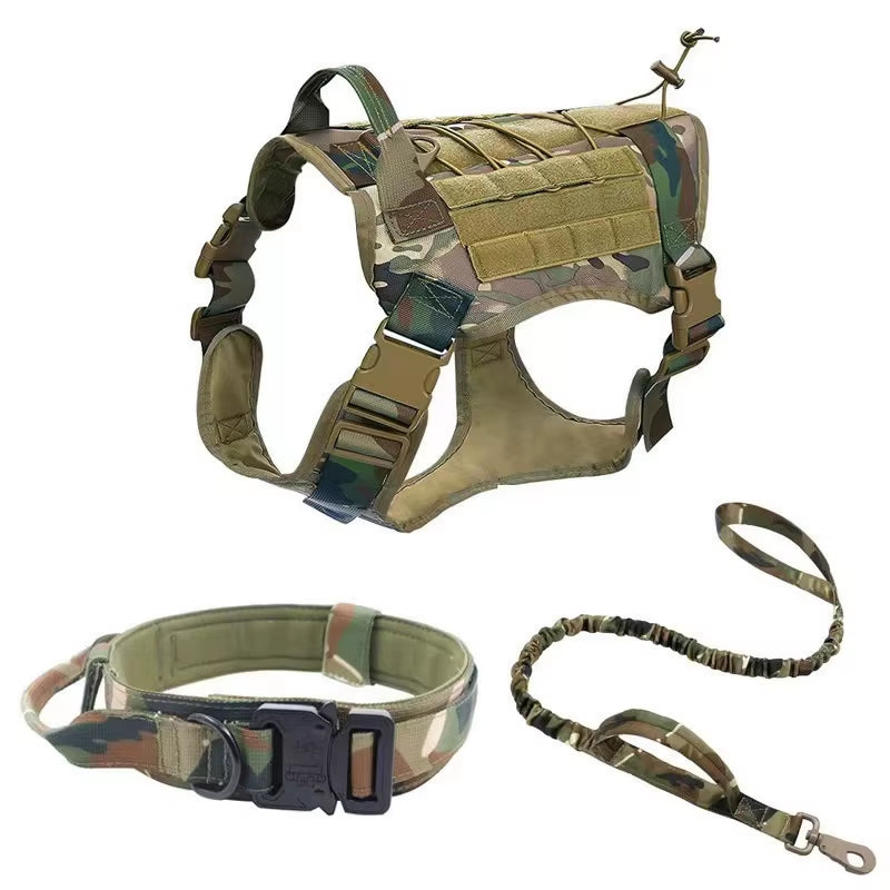 Big Dog Harness Tactical Camouflage Dog Vest Breathable Easy Handle Tactics Dog Collar Medium Strong Nylon Elastic Pet Dog Leash