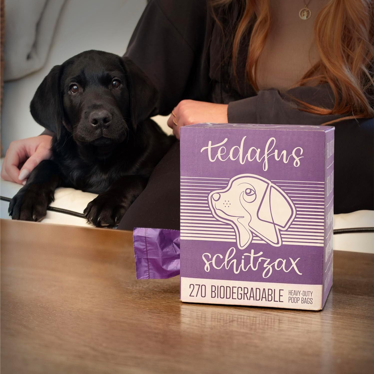 Compostable dog poop bags in standard dispenser