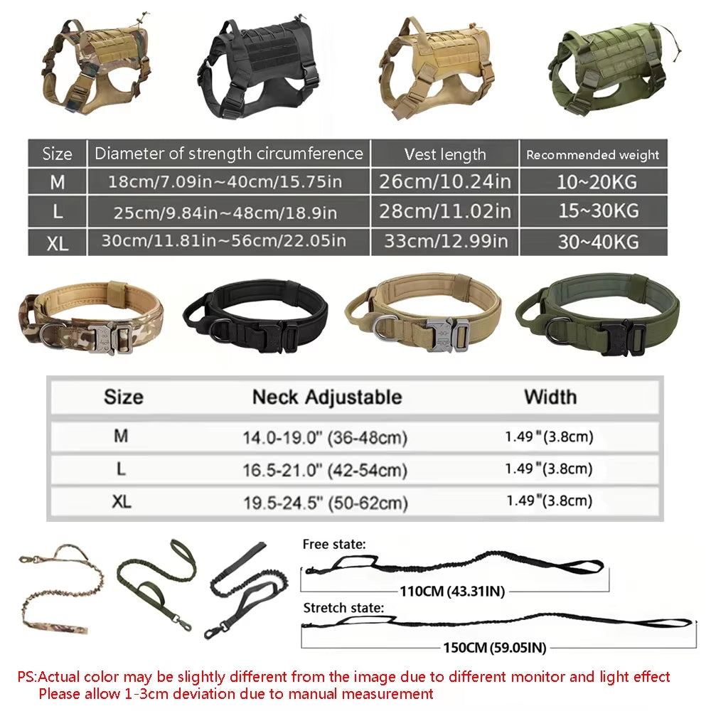 Big Dog Harness Tactical Camouflage Dog Vest Breathable Easy Handle Tactics Dog Collar Medium Strong Nylon Elastic Pet Dog Leash