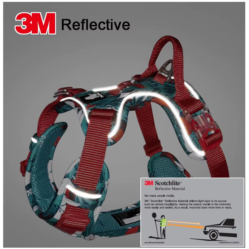 Reflective dog harness with 3M branding on a gray background

Tactical dog harness with 3M reflective stitching for night safety