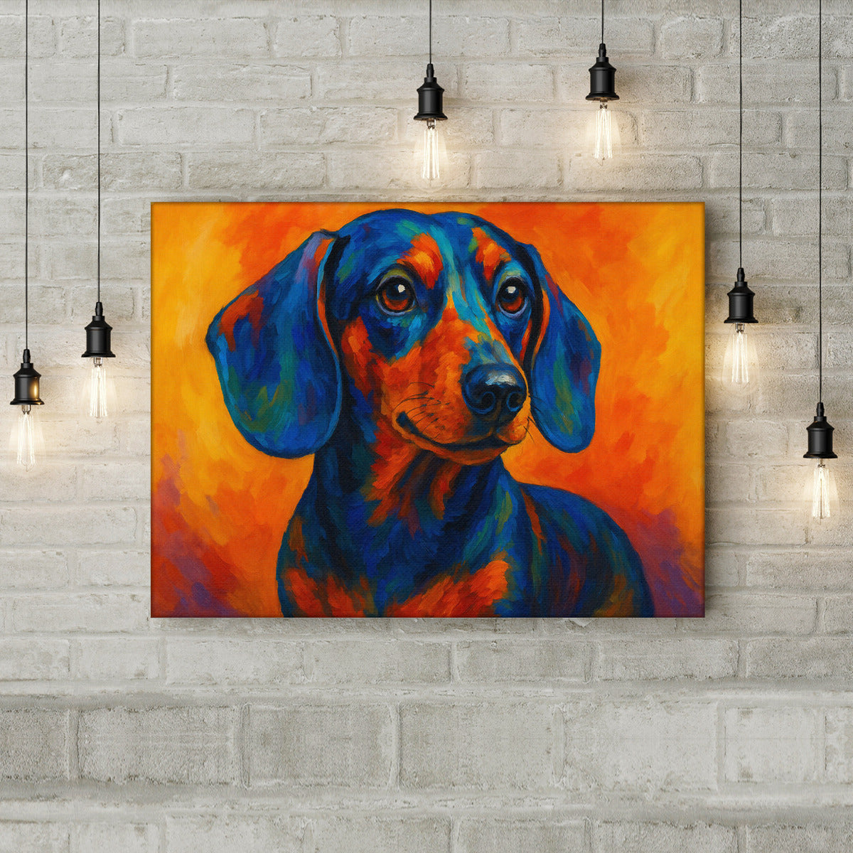 Luxury Dachshund Wall Art – Colorful Vibrant Dog Canvas Print, 24x18 Inch Landscape, Modern Artistic Home Decor for Pet Lovers & Dog Owners