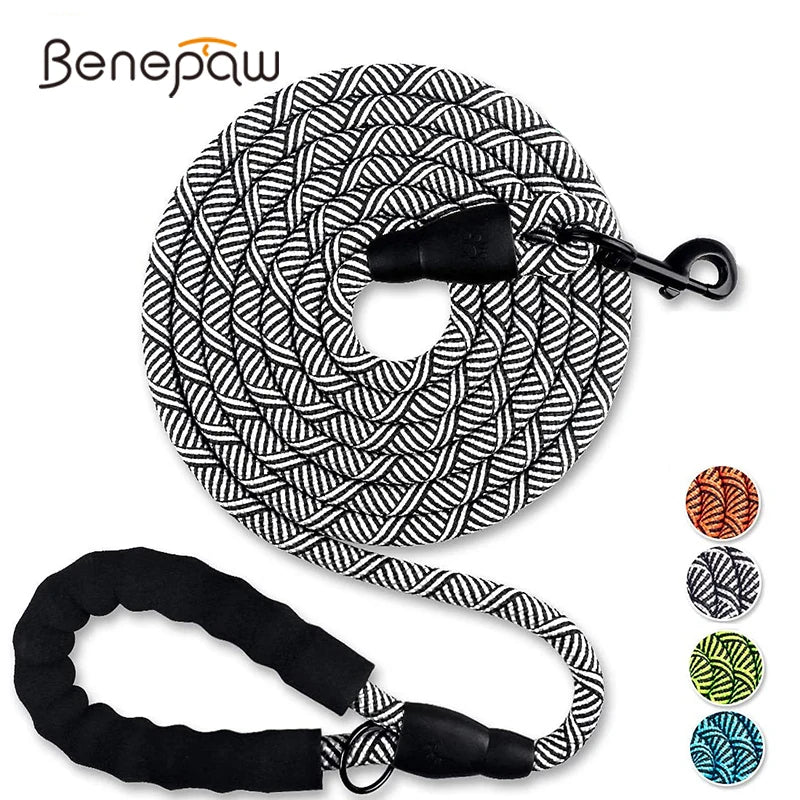 Benepaw heavy-duty reflective rope dog leash with padded handle for medium and large breed dogs