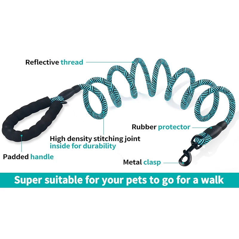 3m (10ft) Heavy Duty Dog Leash – Reflective Rope with Padded Handle for Medium & Large Dogs