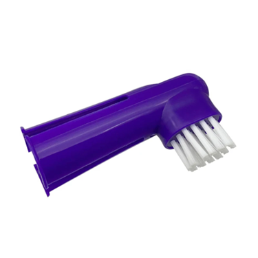 Purple scrubber with white bristles on a white background