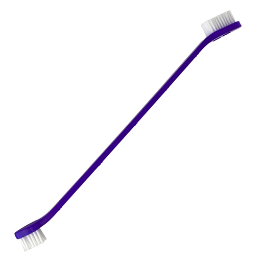 Purple brush with white bristles on a white background