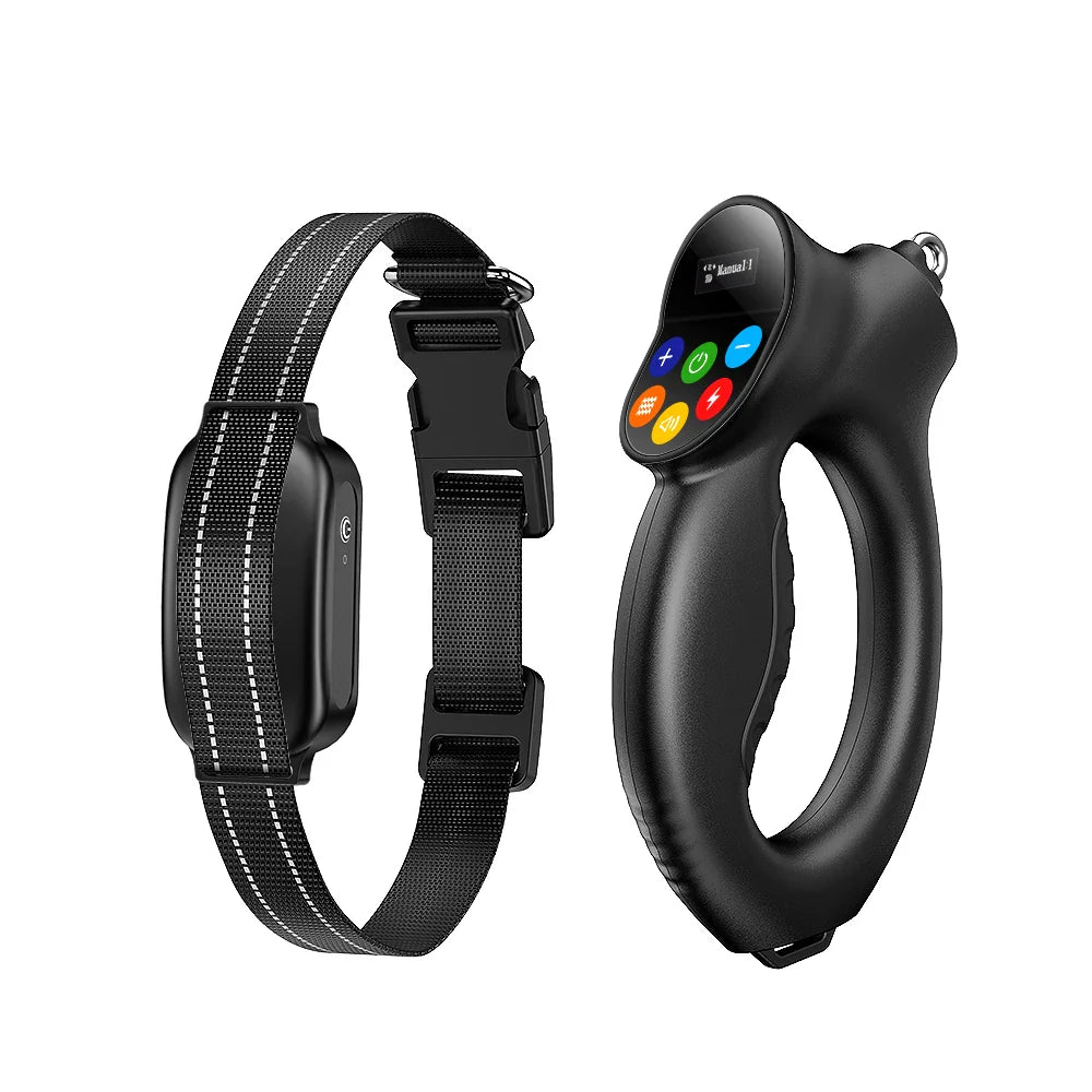 Waterproof remote-controlled dog training collar with vibration, tone, and static modes