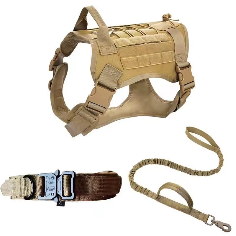 Big Dog Harness Tactical Camouflage Dog Vest Breathable Easy Handle Tactics Dog Collar Medium Strong Nylon Elastic Pet Dog Leash